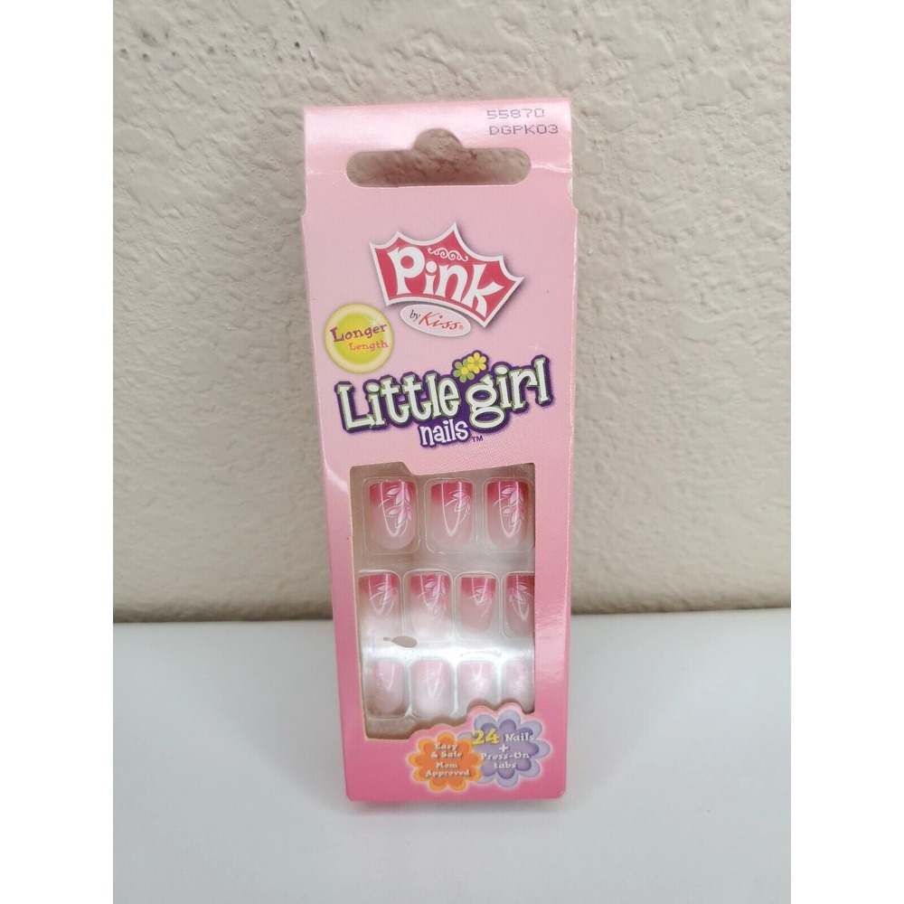 Pink by Kiss Little Girl 24 Nails Longer Length & Press On Tabs NWB